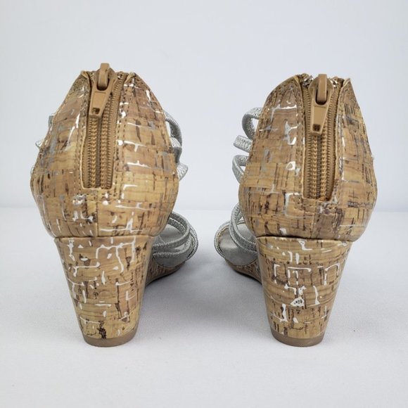 DEXFLEX Silver & Cork Wedge Sandals Size 6 - Picture 4 of 7